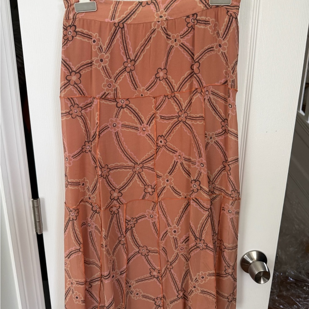 Women's Peach Floral-Chain Tiered Maxi Skirt